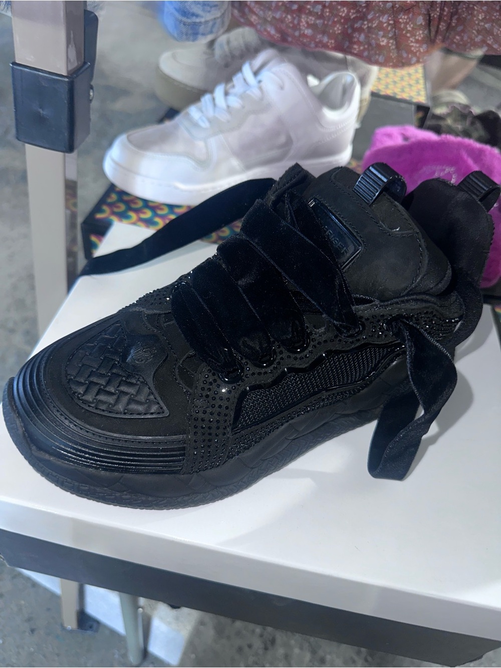Kurt Geiger Black Velvet & Leather Platform Sneaker
